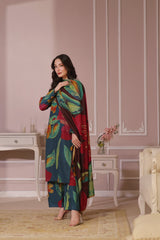 Feathers Unstitched 3 Piece Winter Collection-DARK BLOOM-FT438