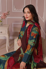 Feathers Unstitched 3 Piece Winter Collection-DARK BLOOM-FT438