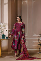 Feathers Unstitched 3 Piece Winter Collection-RUBY ROUGE-FT443