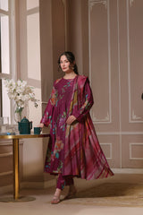 Feathers Unstitched 3 Piece Winter Collection-RUBY ROUGE-FT443