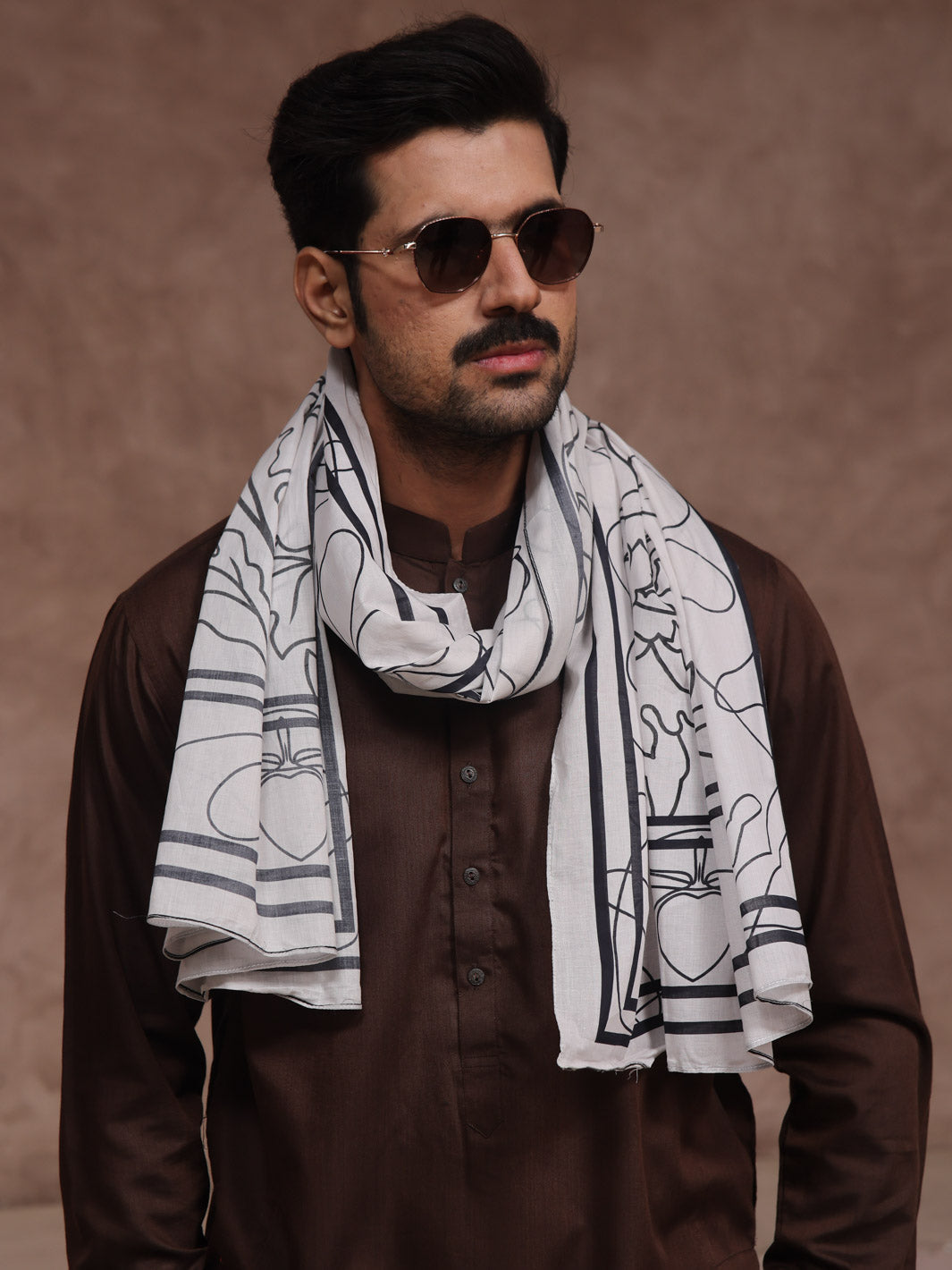 Tng By Md Men Stole Collection-Floral Stole (White - Men)