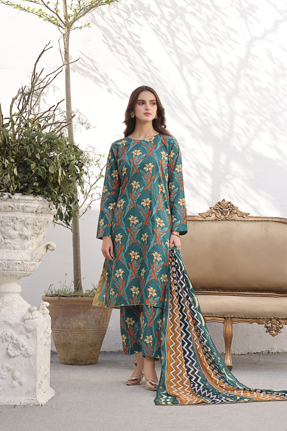 Feathers Unstitched 3 Piece Summer Collection-GENIE-FT355