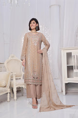 Naina By Dressline Semi Stitched 3 Piece Luxury Emb Chiffon Collection'2025-naina-semi-stitched-honey-taupe