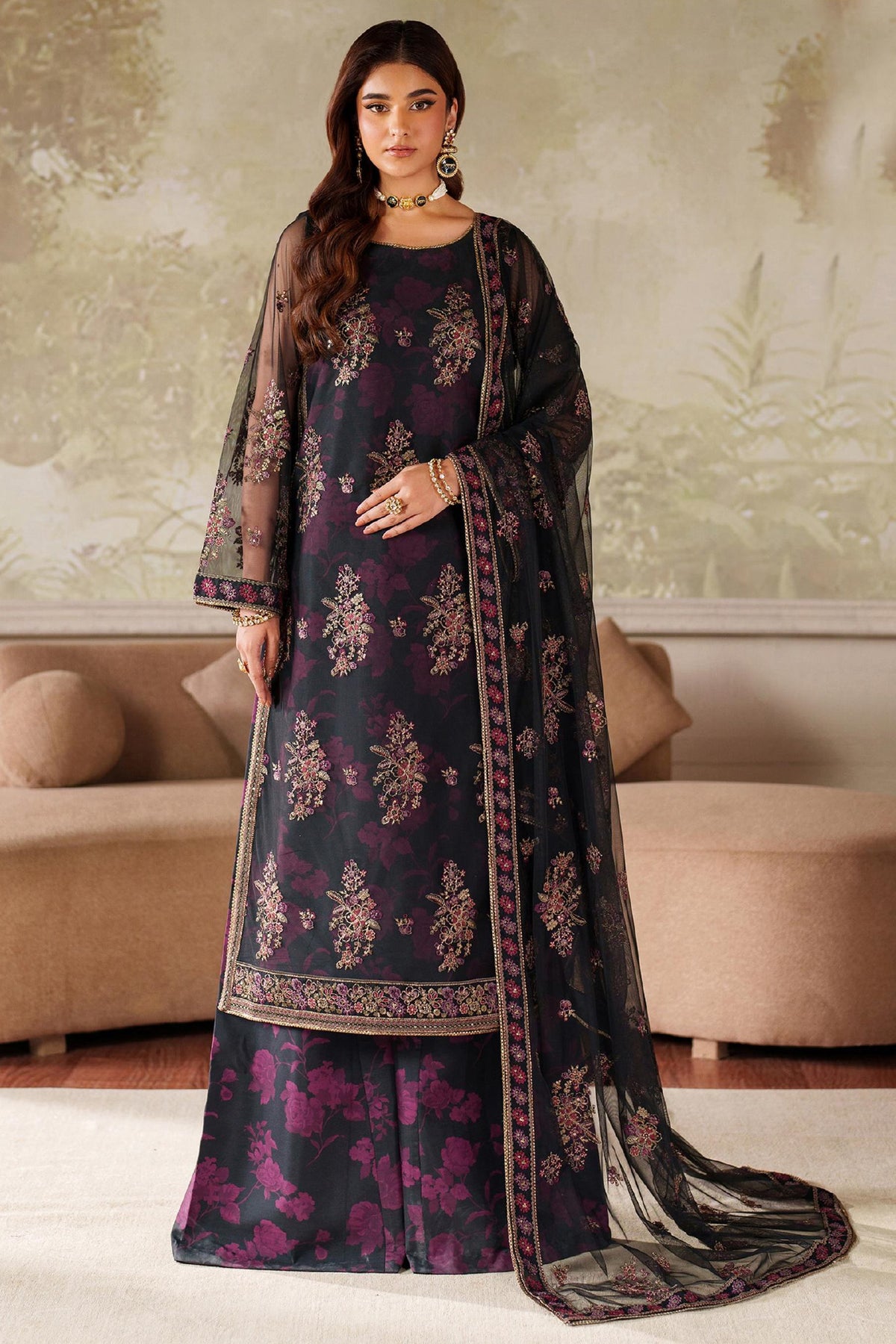 Zaneera by Zarif Unstitched 3 Piece Printed & Emb Formals Collection'2025-Zrf-Zpe-05-Ashaal