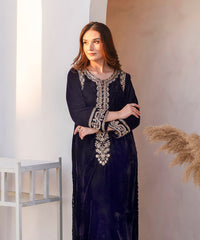 Dastoor By Kross Kulture Stitched 2Pc - Velvet Emb Suit