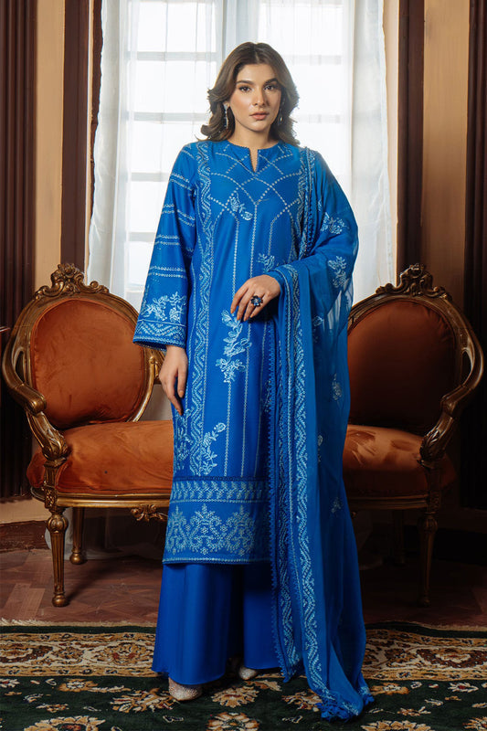 Festive Edit By Sahar Unstitched 3 Piece Chikankari Lawn Collection-06-Moroccan Blue