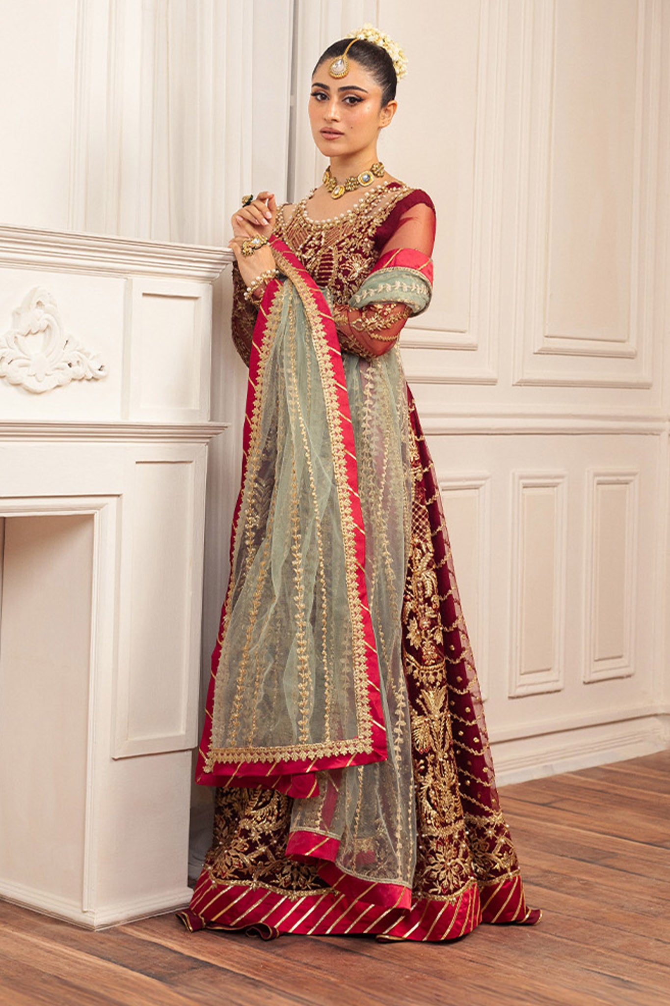 Hemline By Mushq Unstitched 3 Piece Aura Debut Wedding Collection'2024-06-Scarlet