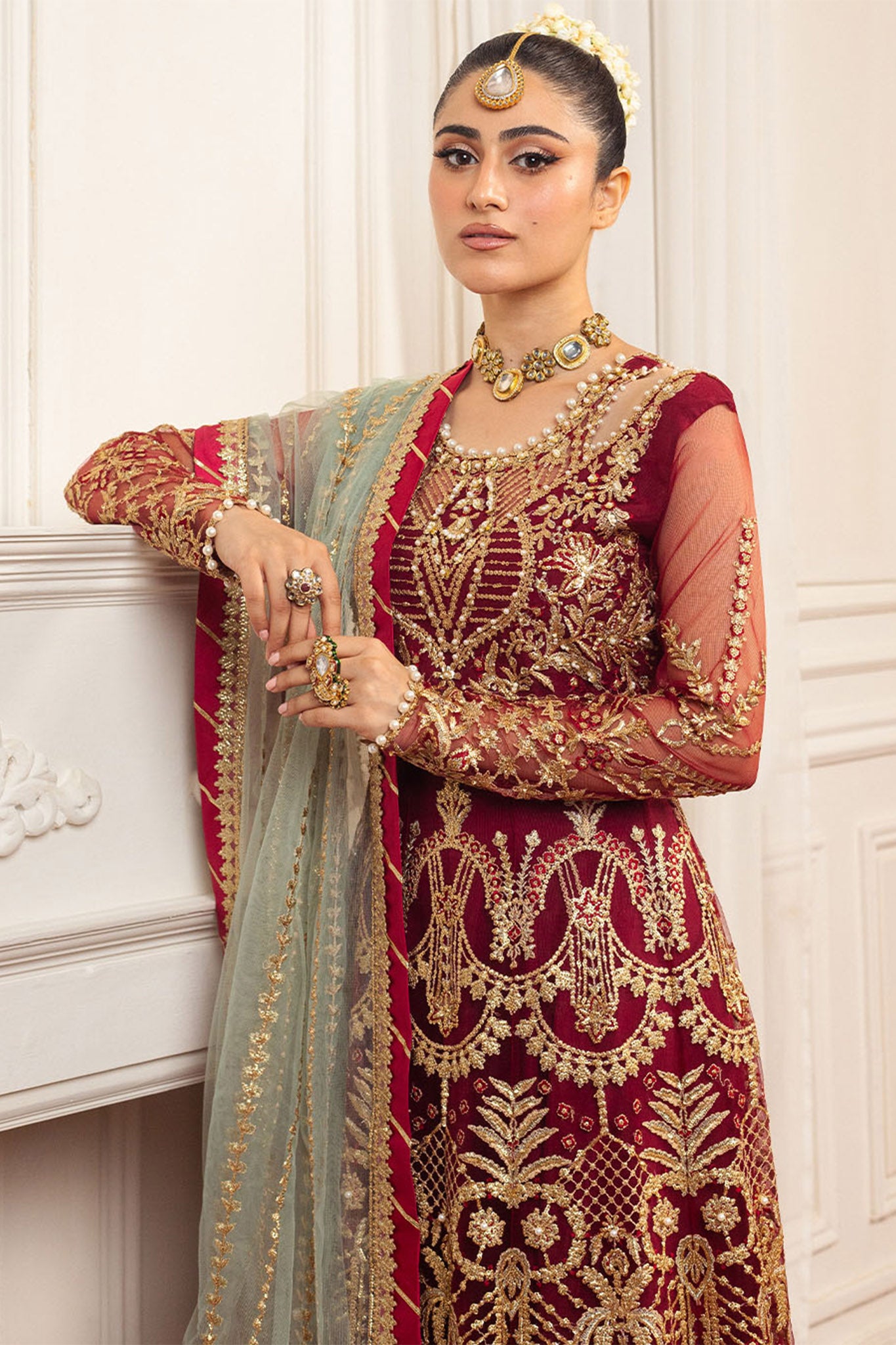 Hemline By Mushq Unstitched 3 Piece Aura Debut Wedding Collection'2024-06-Scarlet