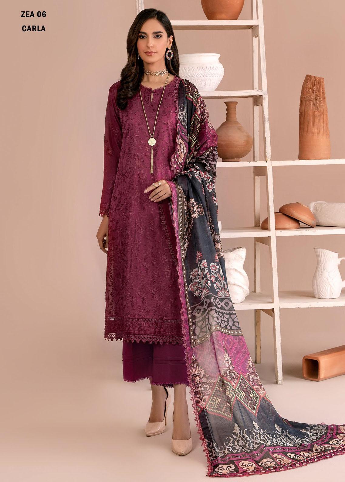 Zarif Unstitcehd 3 Piece Embroidered Eid Lawn Collection'2023-ZEL-06-Carla