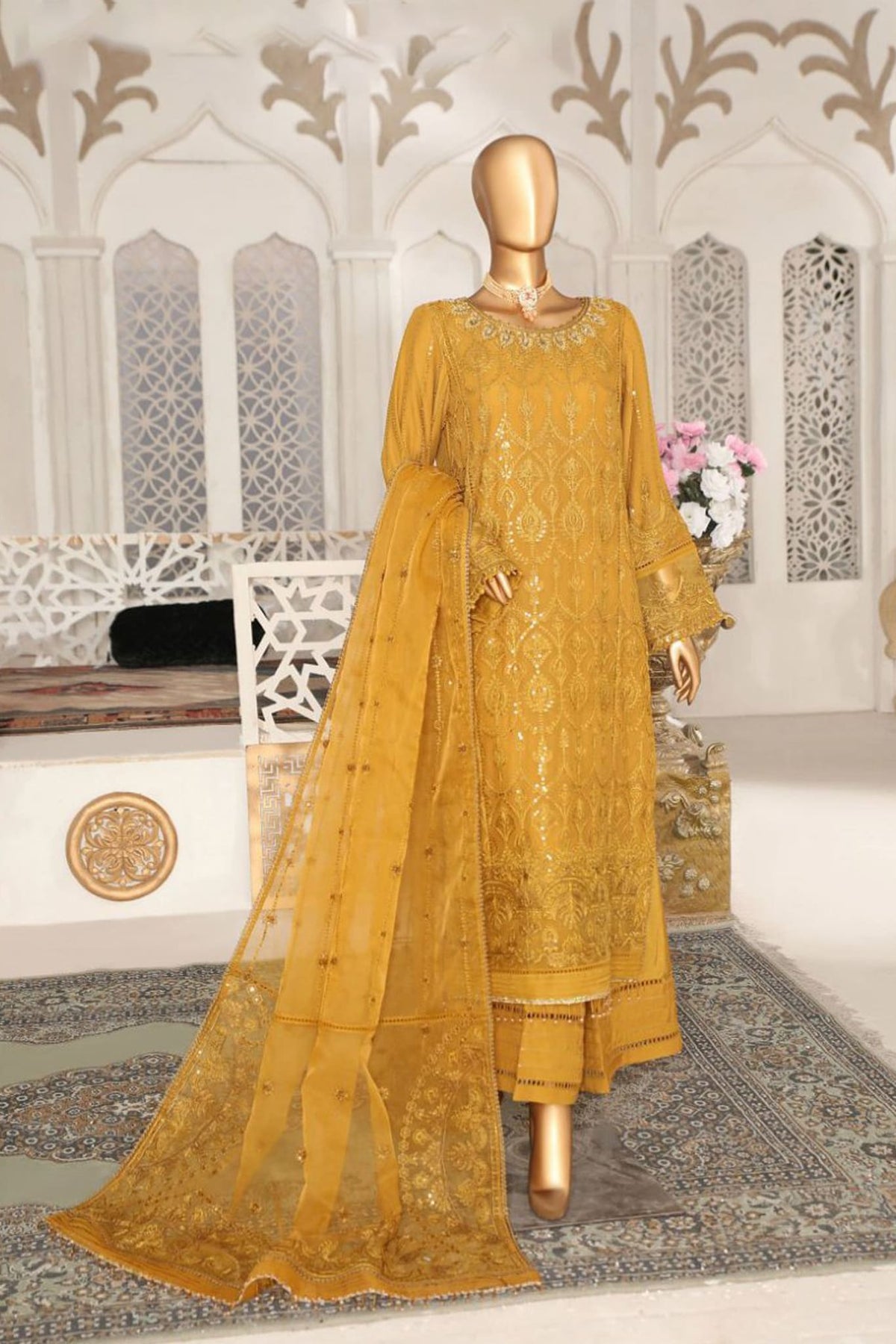 Cortesia by Hz Unstitched 3 Piece Luxury Chiffon Collection'2023-06-Golden Flow