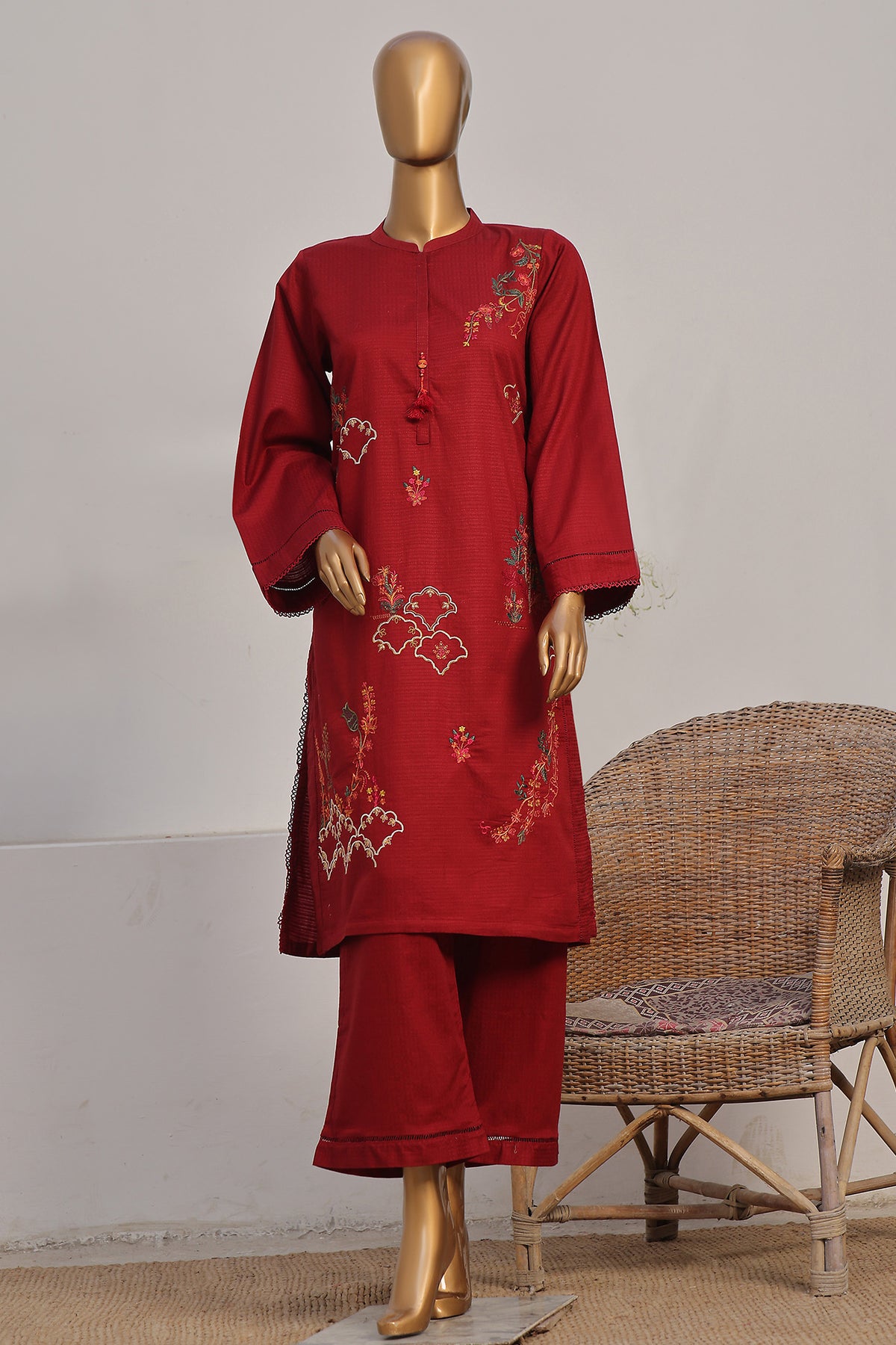 Sada Bahar Stitched 2 Piece Co Ords Emb Jacquard Vol-05 Collection'2024-D-06-Maroon