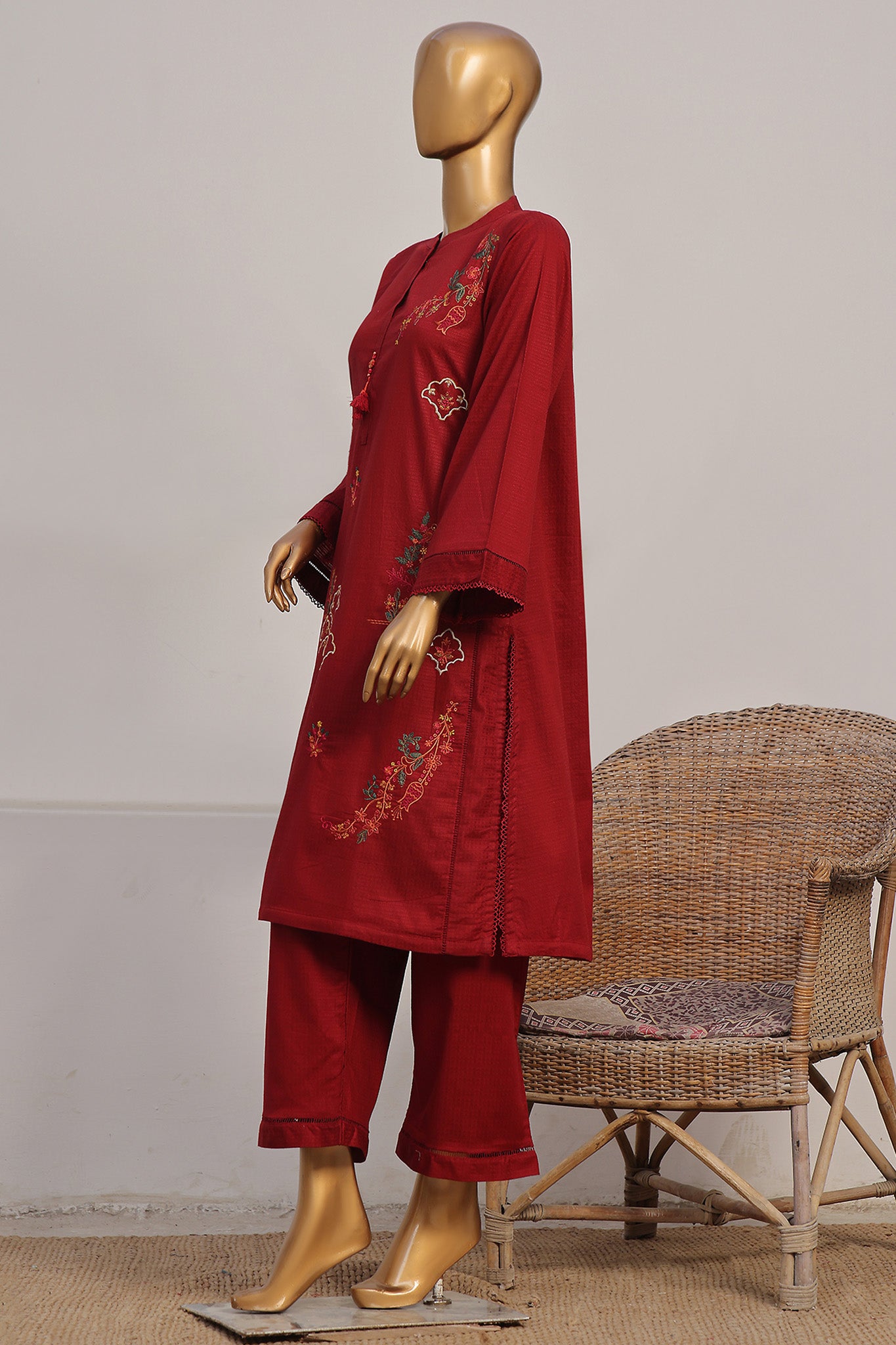 Sada Bahar Stitched 2 Piece Co Ords Emb Jacquard Vol-05 Collection'2024-D-06-Maroon