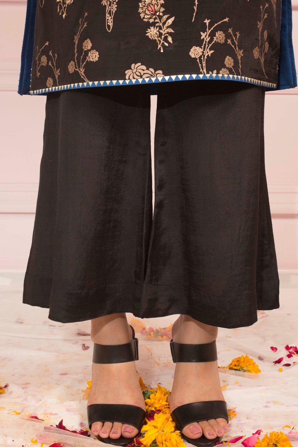 Soughaat Separates By Zaaviay Stitched Black Raw Silk Culottes