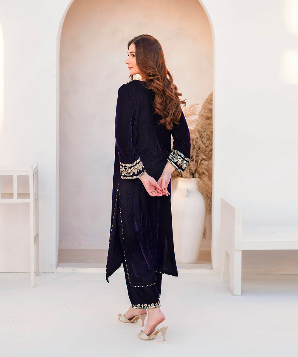 Dastoor By Kross Kulture Stitched 2Pc - Velvet Emb Suit