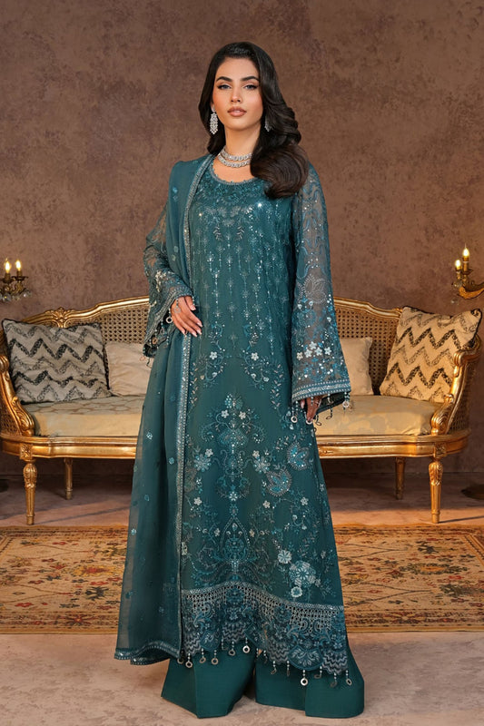 Lamisah Zebaish by Lavish Unstitched 3 Piece Luxury Chiffon Collection'2024-07-Pine Green