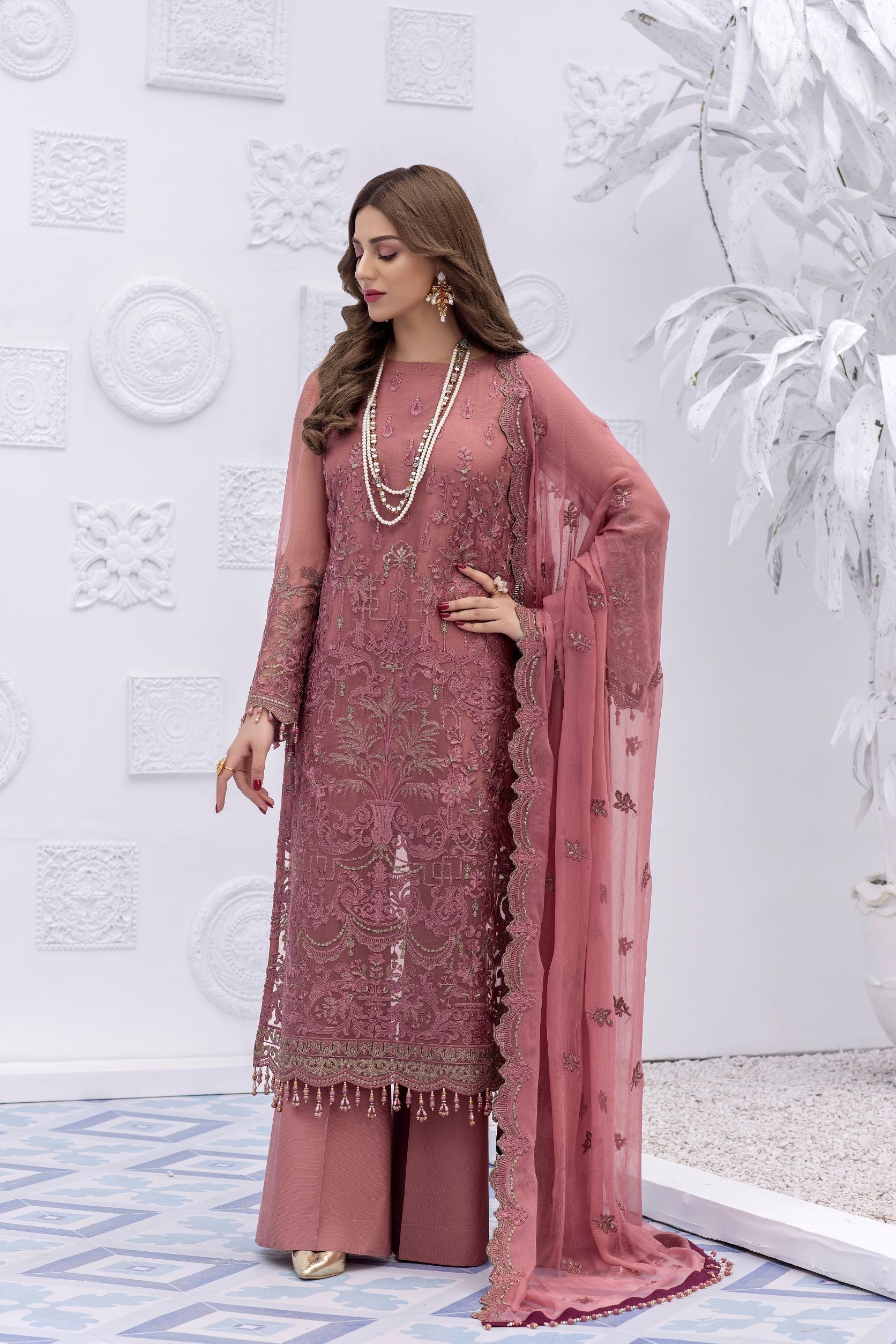 Safeera By Flossie Unstitched 3 Piece Formals Vol-08 Collection'2025-Camellia Rose