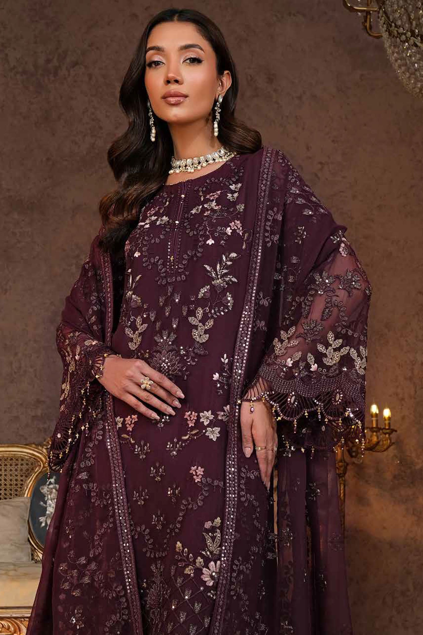 Lamisah Zebaish by Lavish Unstitched 3 Piece Luxury Chiffon Collection'2024-08-Sangria