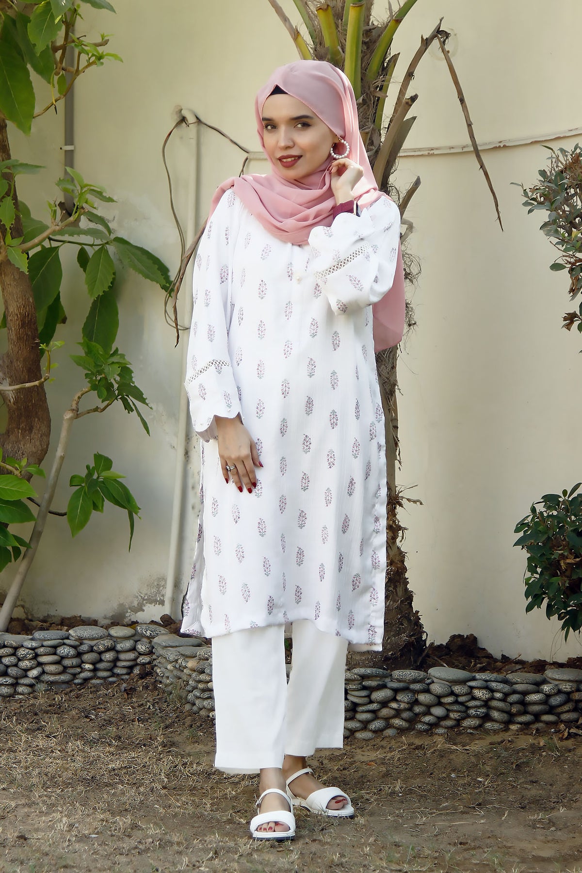 Her By A&M Stitched Shirts Summer Collection'2024-09-White Floral