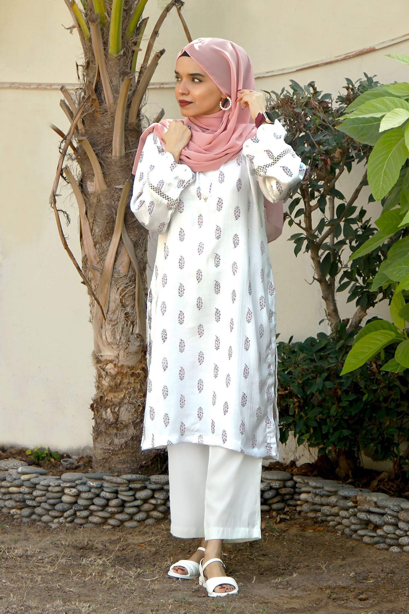 Her By A&M Stitched Shirts Summer Collection'2024-09-White Floral