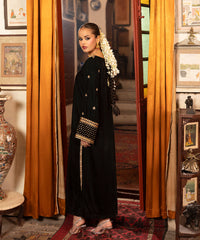 Velvet Saga By Kross Kulture Stitched Embroidered Velvet Shirt Collection'2025-0001863-SML-BLK