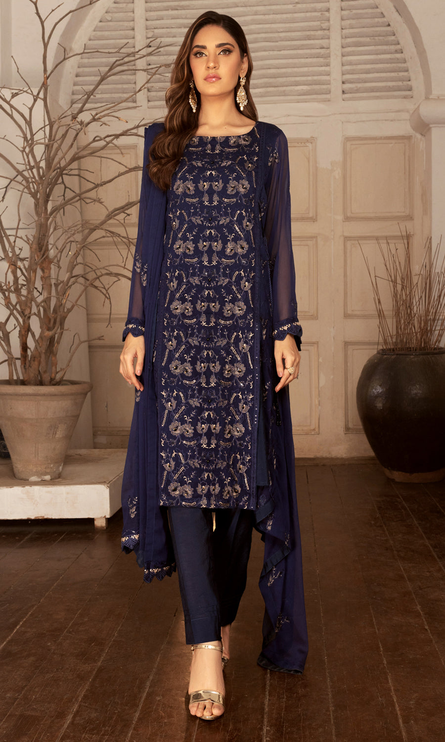 Shamooz Stitched 3 Piece Formals Suits-Azure SEM-0631