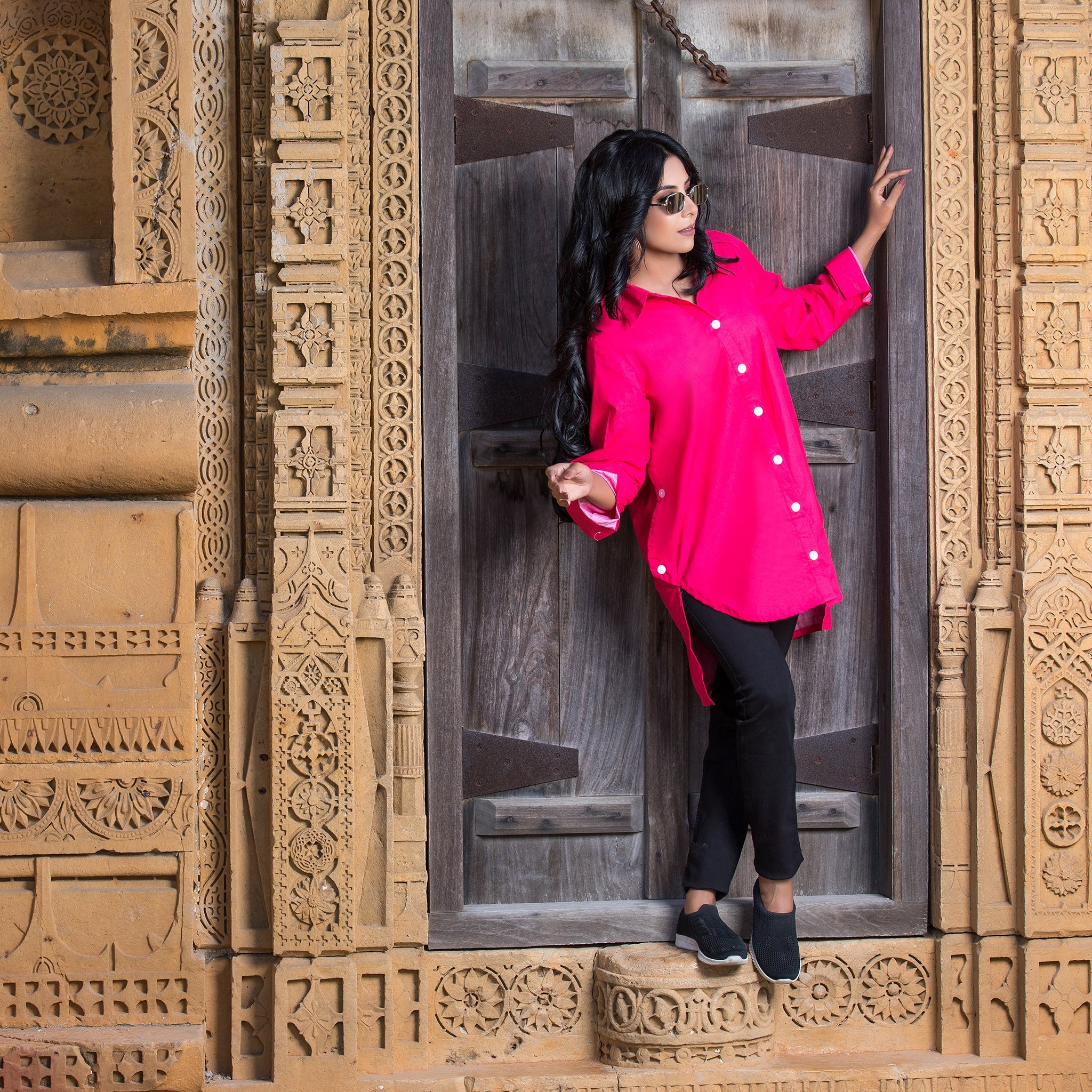 Urban Cut Elegant Cotton Red Stitched Shirt 1 Piece