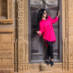Urban Cut Elegant Cotton Red Stitched Shirt 1 Piece