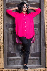 Urban Cut Elegant Cotton Red Stitched Shirt 1 Piece