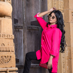 Urban Cut Elegant Cotton Red Stitched Shirt 1 Piece
