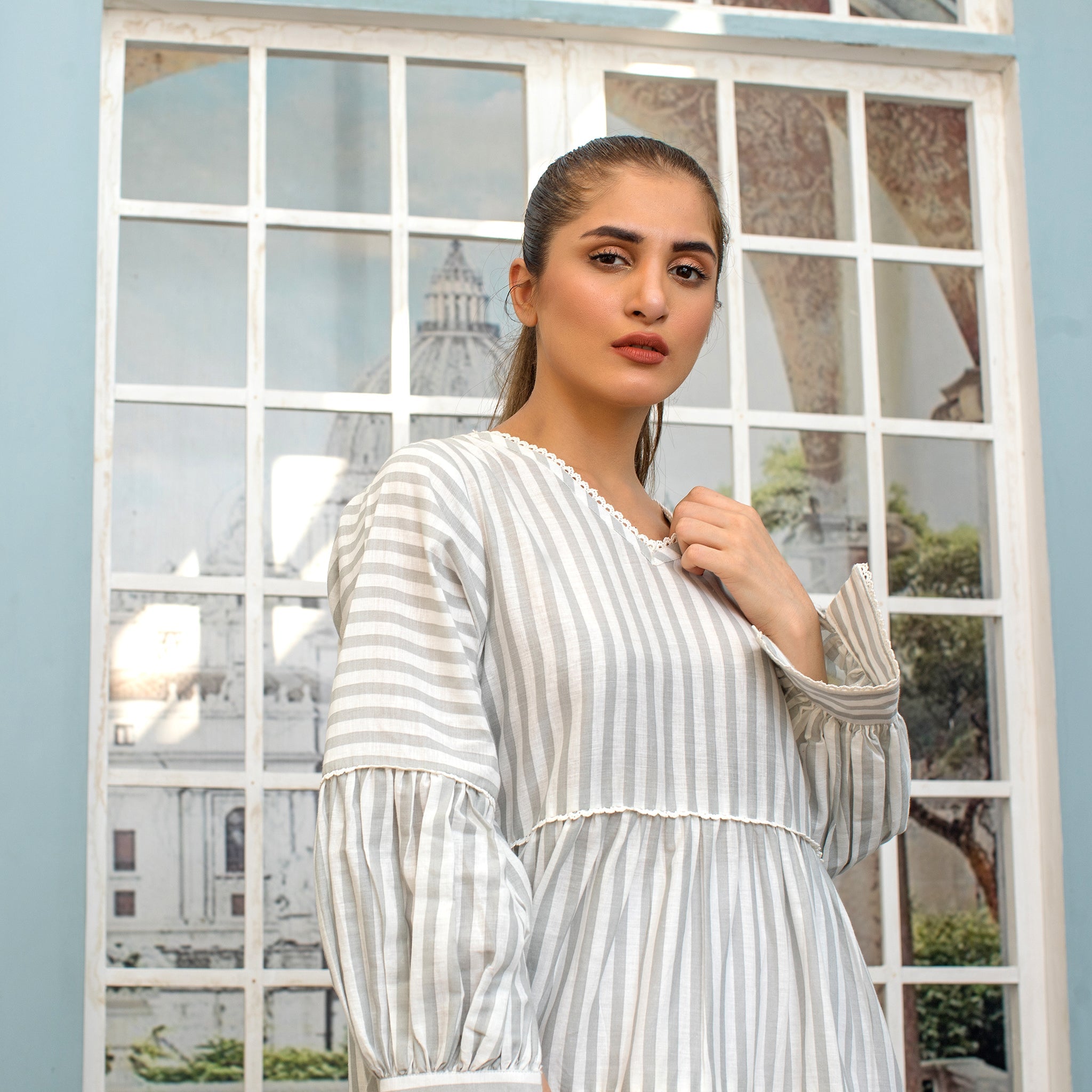 Urban Cut Long Greystripes Frill Shirt 1 Piece
