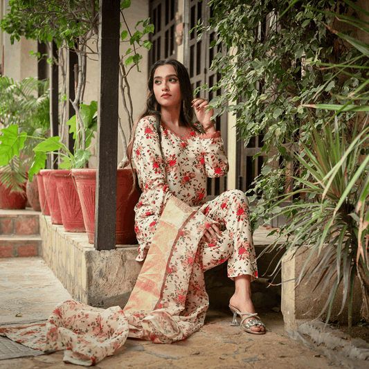 Florals & Printed By Hadar Official Stitched 3 Piece Lawn Collection-Juno - 3 PC printed