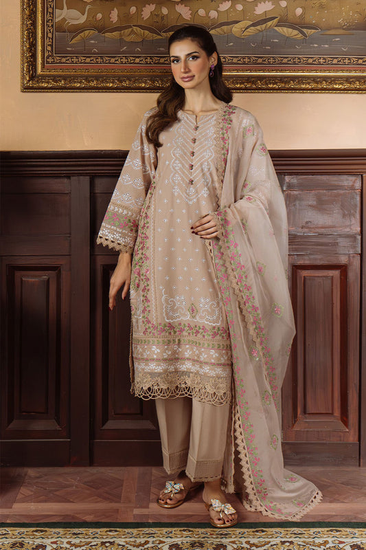 Festive Edit By Sahar Unstitched 3 Piece Chikankari Lawn Collection-10-Bronzed Beige