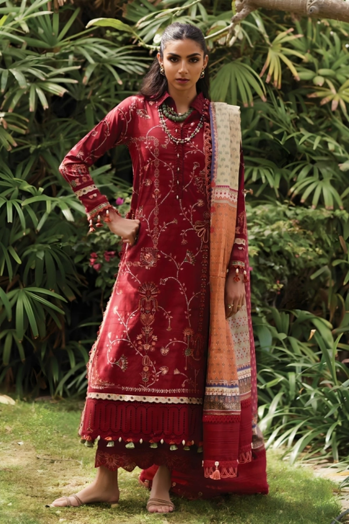 Wes By Farah Talib Aziz Unstitched 3 Piece Luxury Summer Collection-10-Rosemary Red