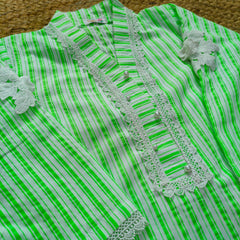 Hiba Fashion Fluorescent green striped Lawn Co-ord set  (FSB-004)
