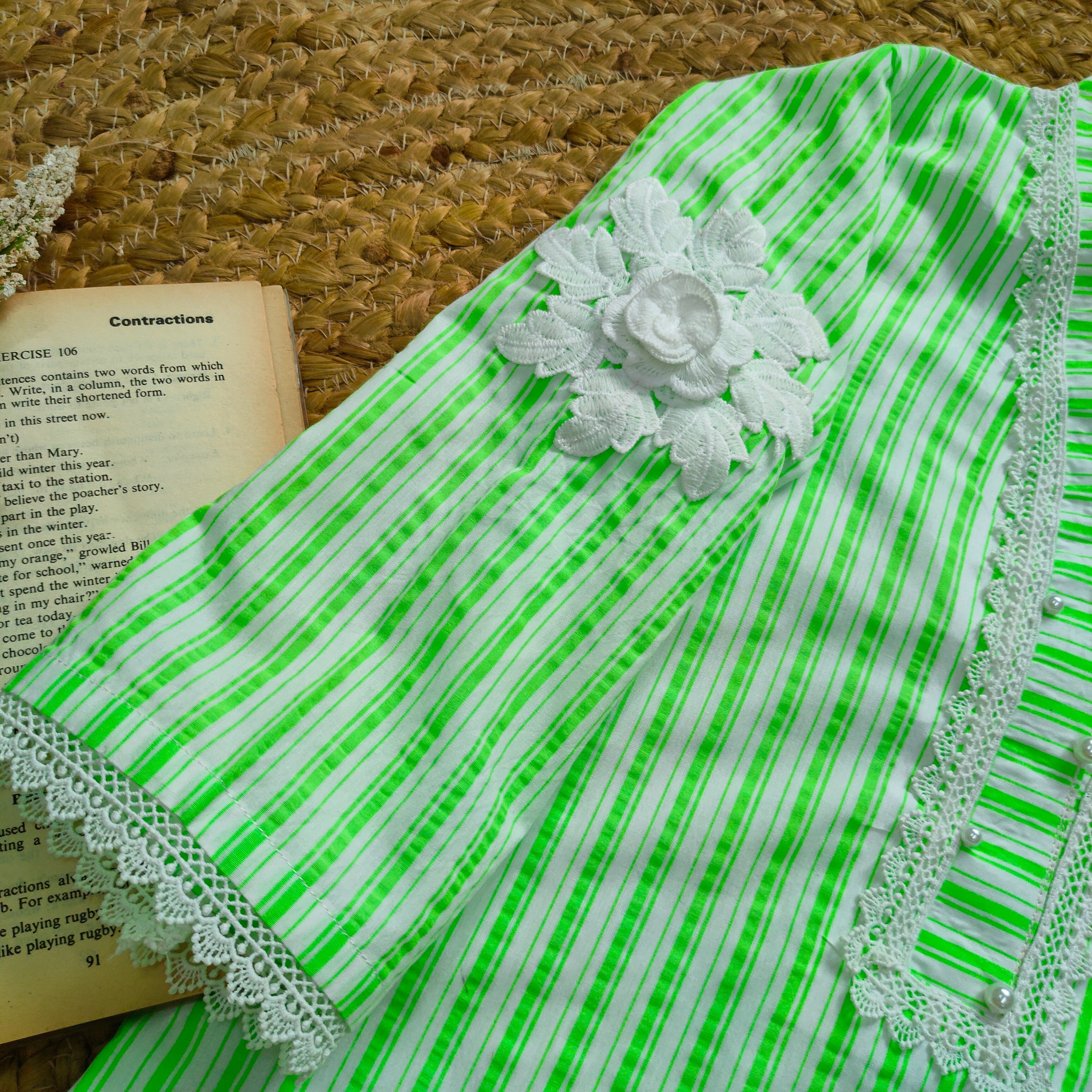 Hiba Fashion Fluorescent green striped Lawn Co-ord set  (FSB-004)