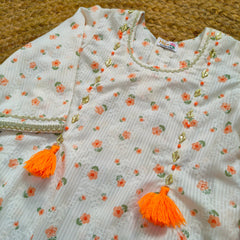 Hiba Fashion Orange floral embossed lawn 2 pcs festive dress-(FSE-004)