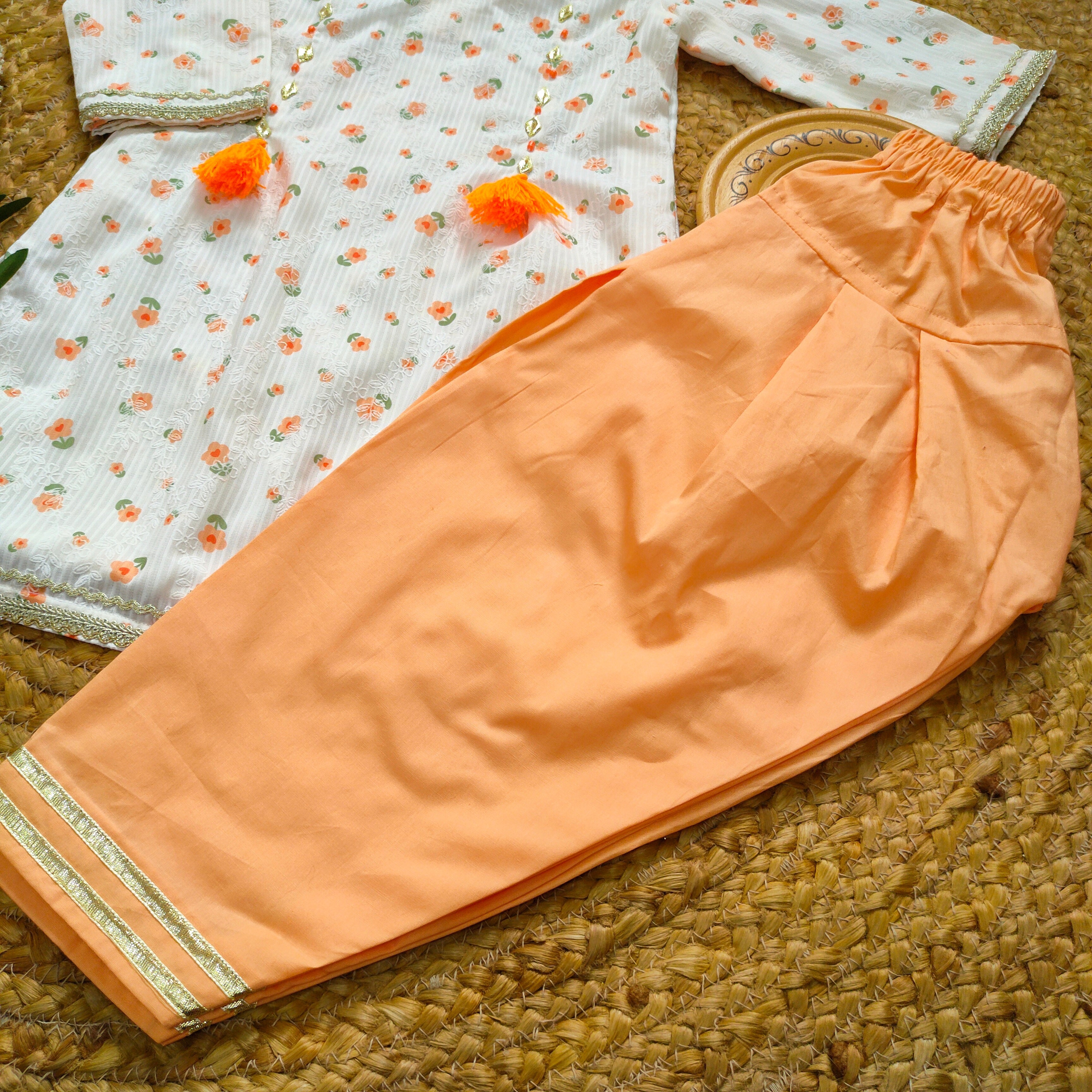 Hiba Fashion Orange floral embossed lawn 2 pcs festive dress-(FSE-004)