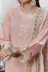 Aizal Stitched 3 Piece Embroidered Fancy Collection'2025-AE-102-Peach