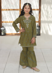 Khanak Stitched Kids-Yellow Green Gharara Suit KST 146