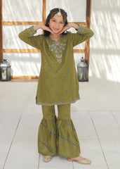 Khanak Stitched Kids-Yellow Green Gharara Suit KST 146