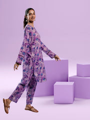 Ahlam Soft Cambric Stitched-Periwinkle Co-Ord Set Collection'2024