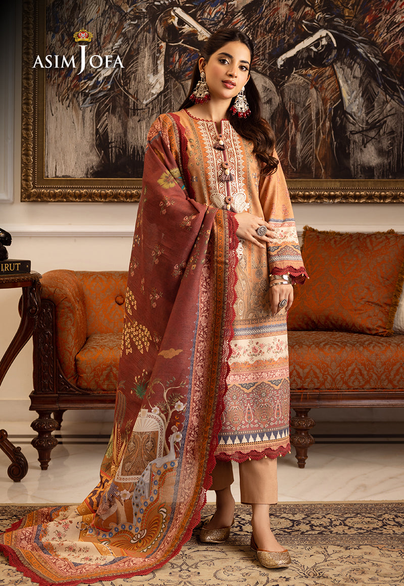 Asim Jofa Aira & Asra Winter Shawl Collection Ajiw-10 Embroidered Karandi 3 Pcs