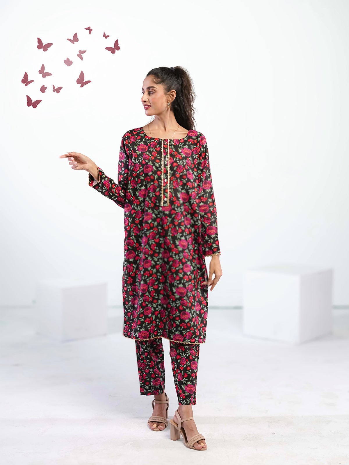 Ahlam Soft Cambric Stitched-Shadow Florals Co-ord set Collection'2024