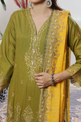 Aizal Stitched 3 Piece Embroidered Fancy Collection'2025-AE-110-Green