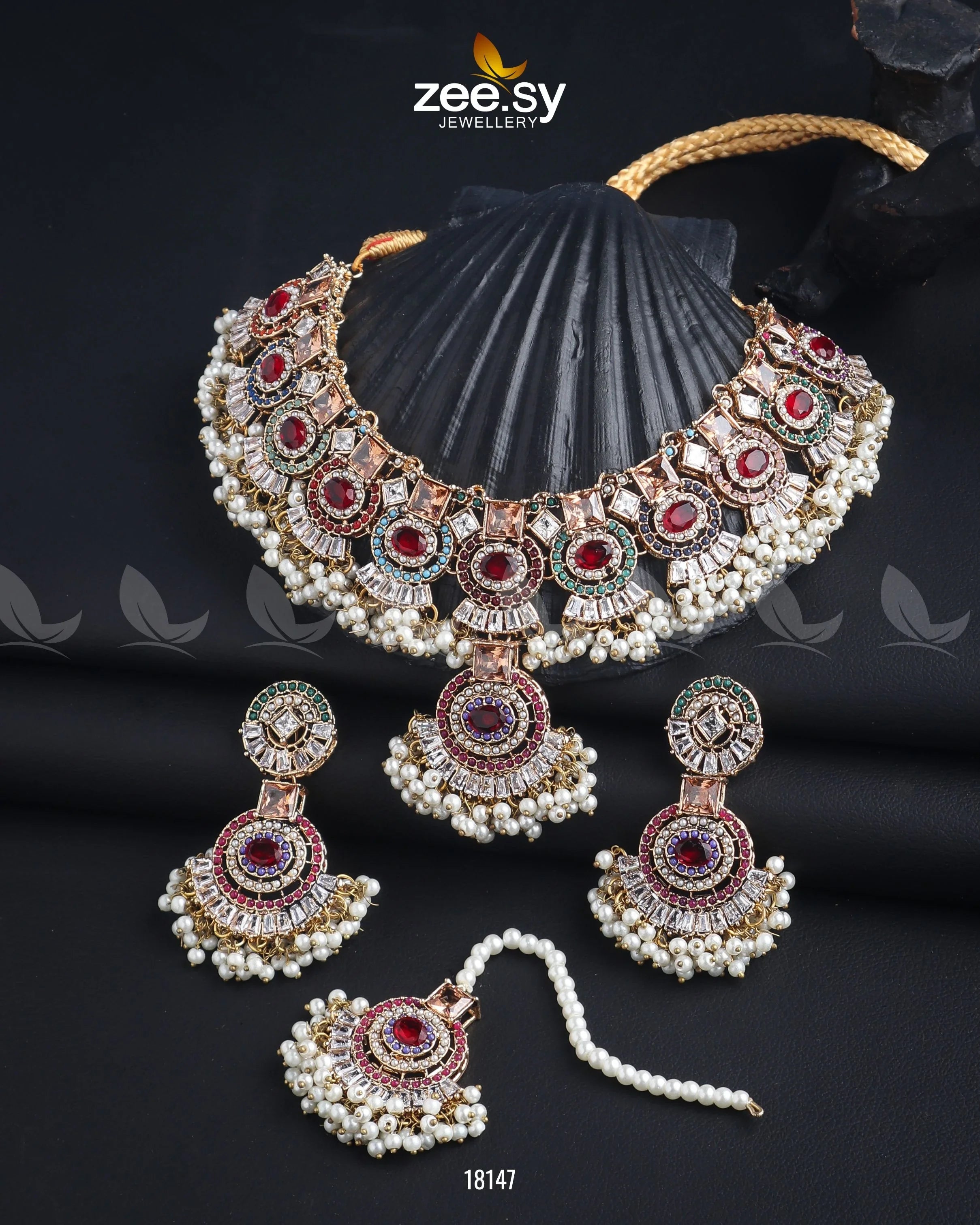 Anaya Necklace Set Golden Red - Zeesy Jewellery