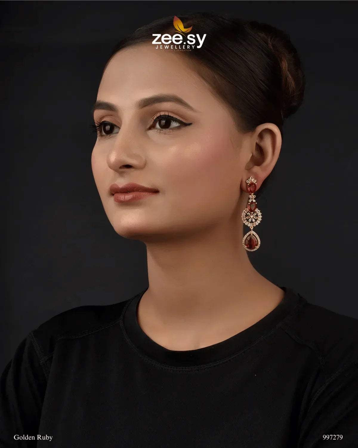 Rosabella Earrings Golden Ruby - Zeesy Jewellery