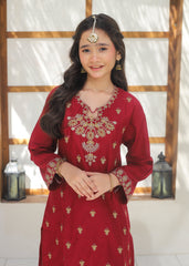 Khanak Stitched Kids-Maroon Gharara Suit KST 145