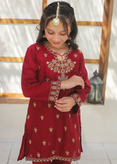 Khanak Stitched Kids-Maroon Gharara Suit KST 145