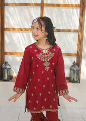 Khanak Stitched Kids-Maroon Gharara Suit KST 145