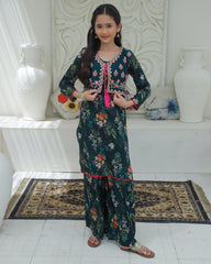 Khanak Stitched Kids-Bottle Green 2Pcs Koti Style With Gharara KST 199